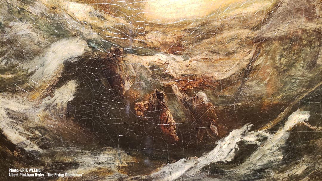 Detail close up of sailors from Albert Pinkham Ryder The Flying Dutchman